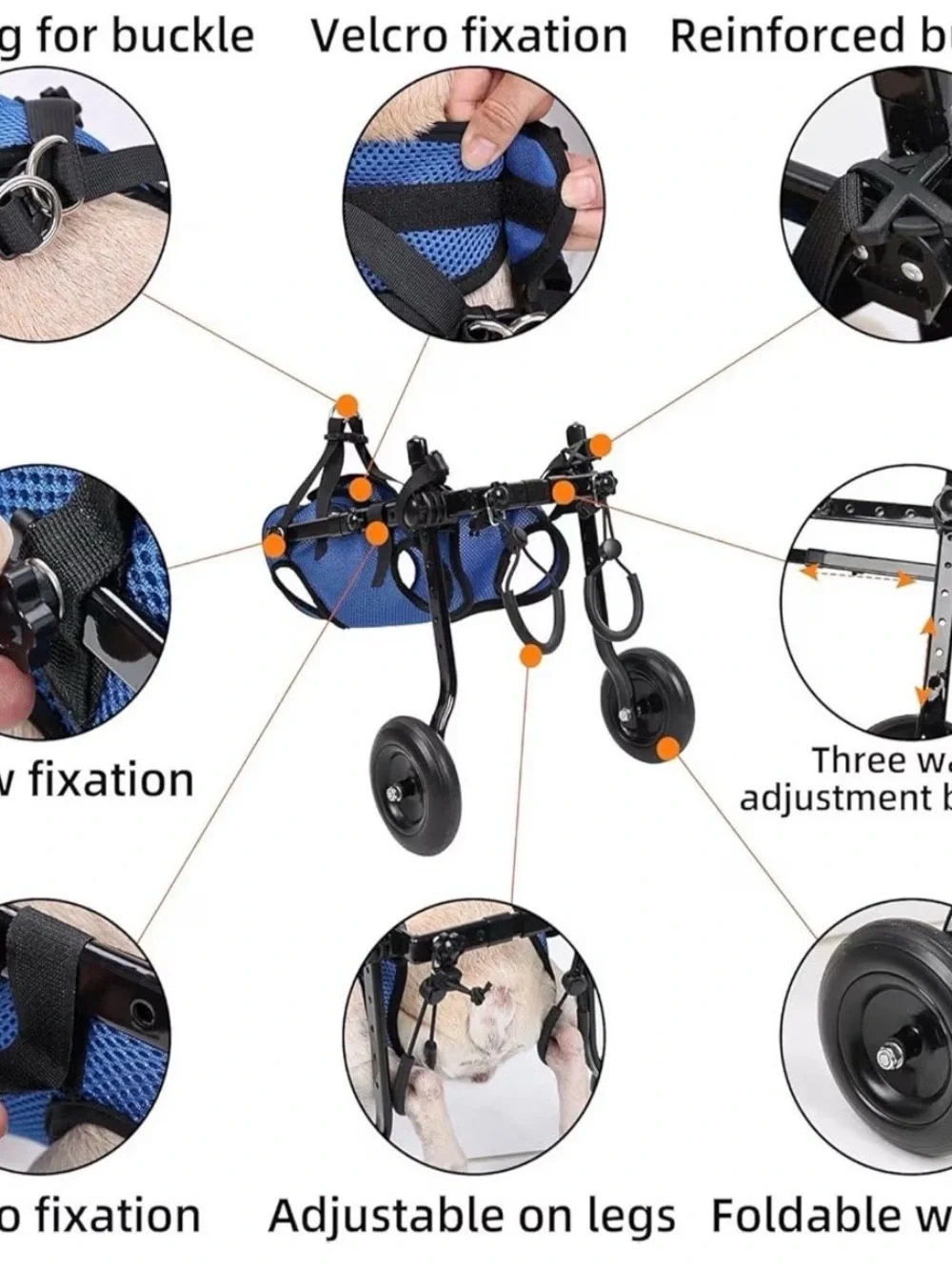 Adjustable Dog Wheelchair Mobility Aid for Disabled Pets - Blue - Small/Medium